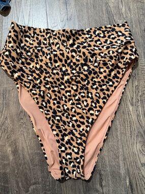 aerie Leopard Print High-Rise Bikini Bottom - Tan/Black/Cream